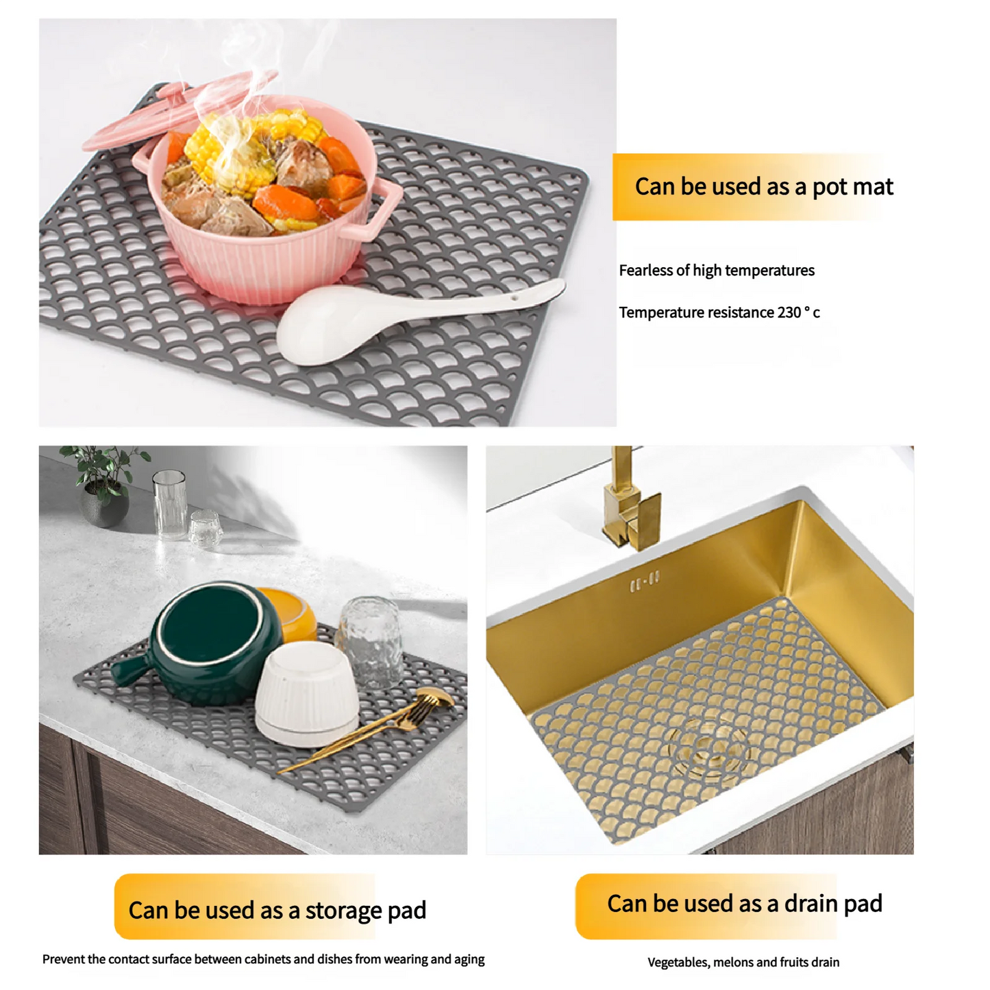 Kitchen Durable Silicone Sink Drainage Mat, MultipurposeNo n-Slip Soaking Pad, Hollow Silicone Sink Mat,Dish Drying Pad