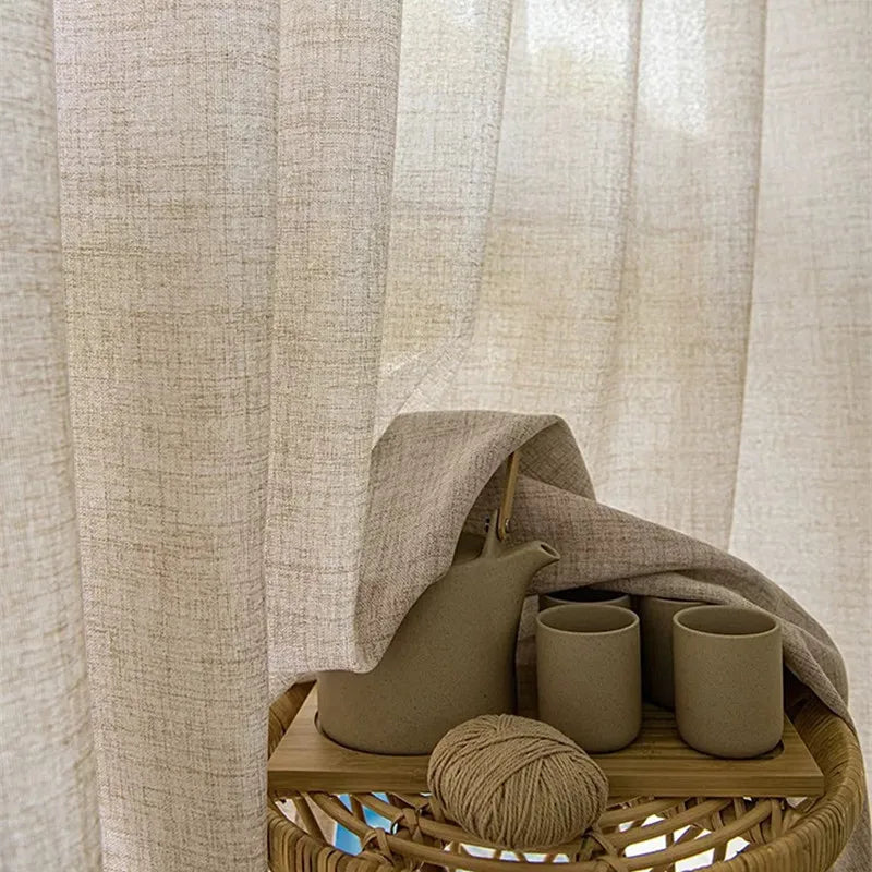 3 Colors Linen Like Semi Shading Beige Grey Cream White Tulle Living Room Flax Sheer Curtains for Bedroom Window S Folds Drapes