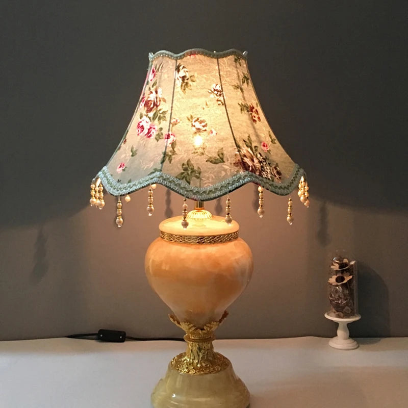 Retro Fringe Beads Lamp Cover E27 Cloth Pearl Tassel Table Lamp Shade Bedroom Wall European Style