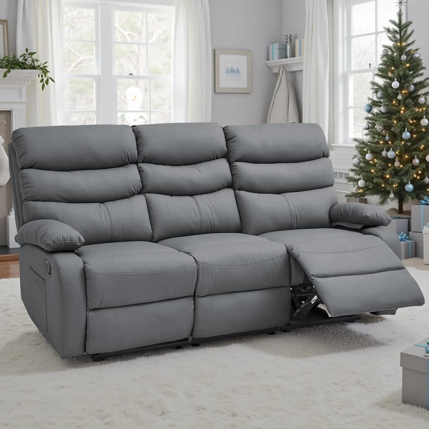 Manual 3 Seat Reclining Sofa Leather 3-Seater Manual Reclining Couch with Overstuffed Arms 3 Seater Couch Recliner, Customized