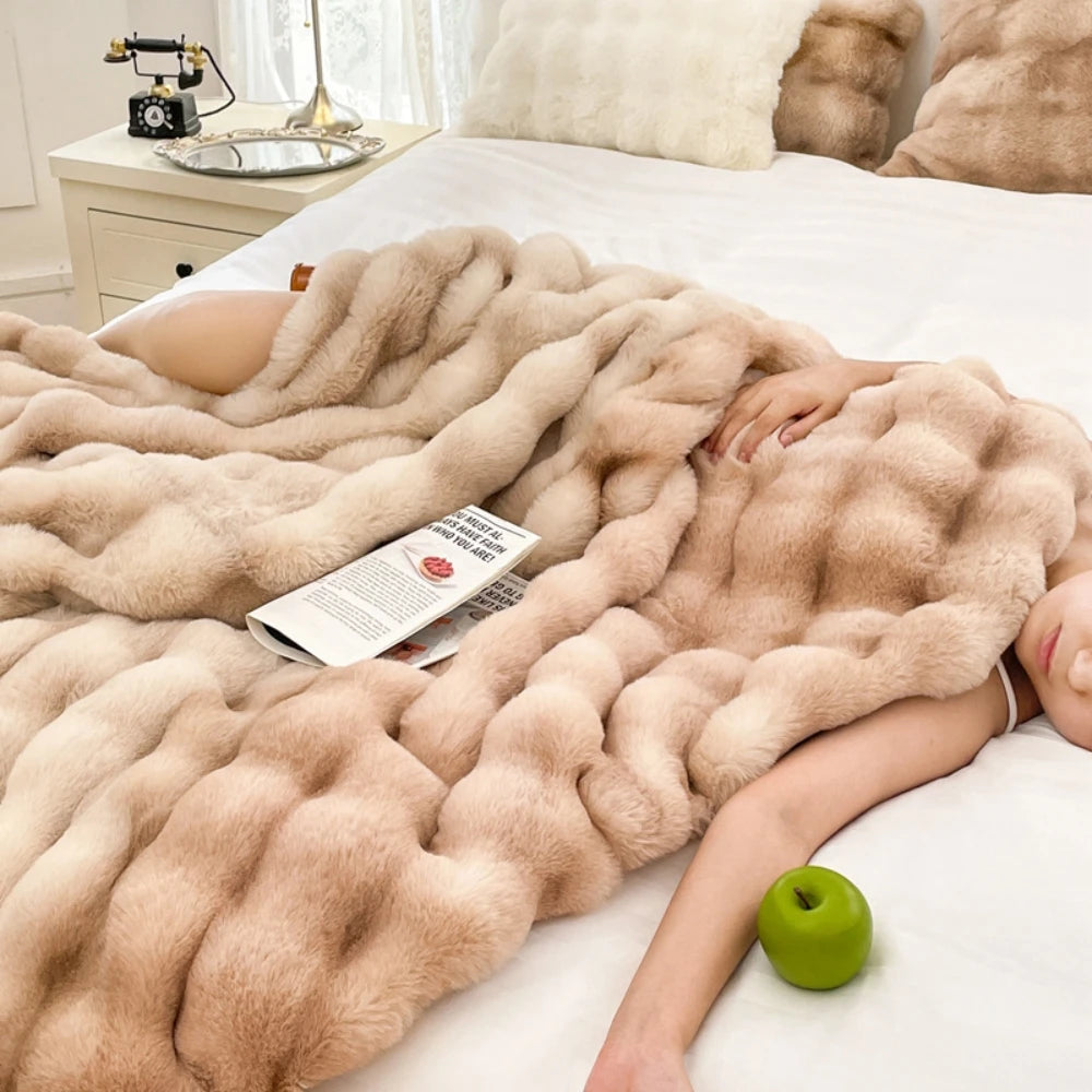 1pc Faux Rabbit Fleece Blanket - Weighted 6 lbs Faux Rabbit Fleece Blanket - Bedspread Cozy Soft Best Blanket For US