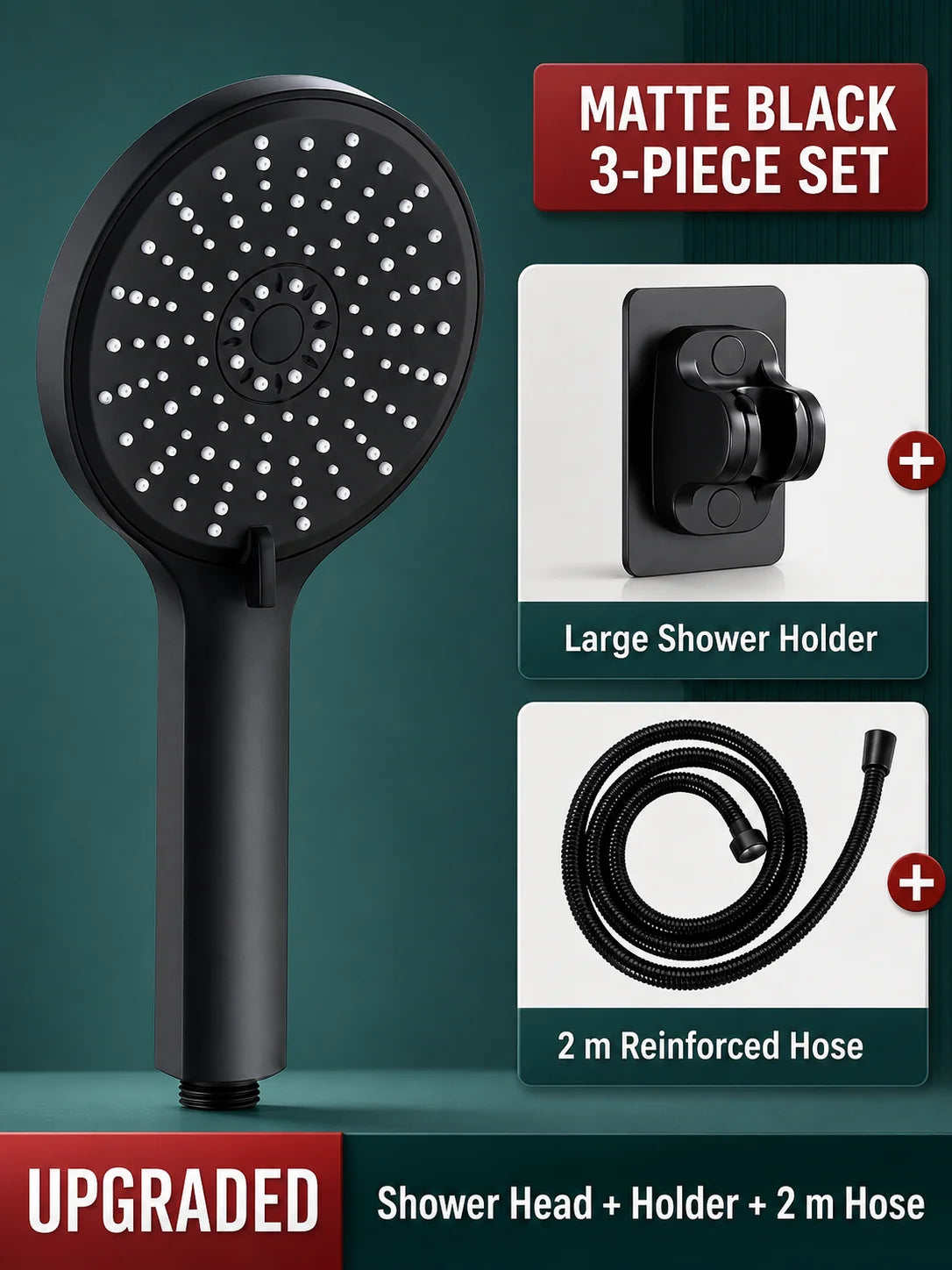 Universal High Pressure Shower Head Handheld Water Saving Booster Showerhead with Silicone Nozzles for Bathroom Accessories