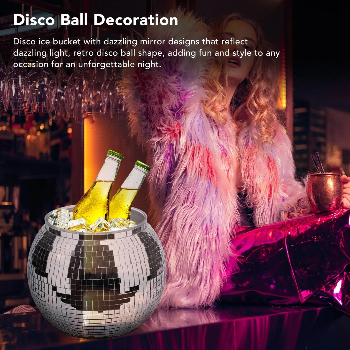 Disco Ball Ice Bucket Plastic Large Capacity Party Drink Bucket for Beer Cocktail Wine Silver