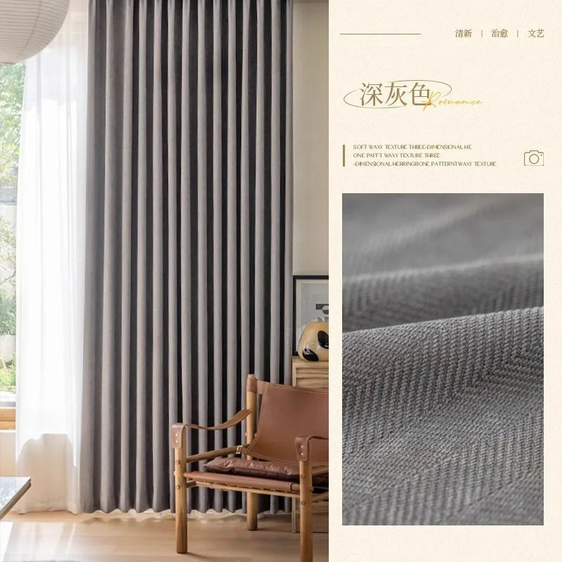 Modern Simple Jacquard Chenille Curtains for Living Room Bedroom Matcha Green Fabric Blackout Thickened Textured Luxury Custom