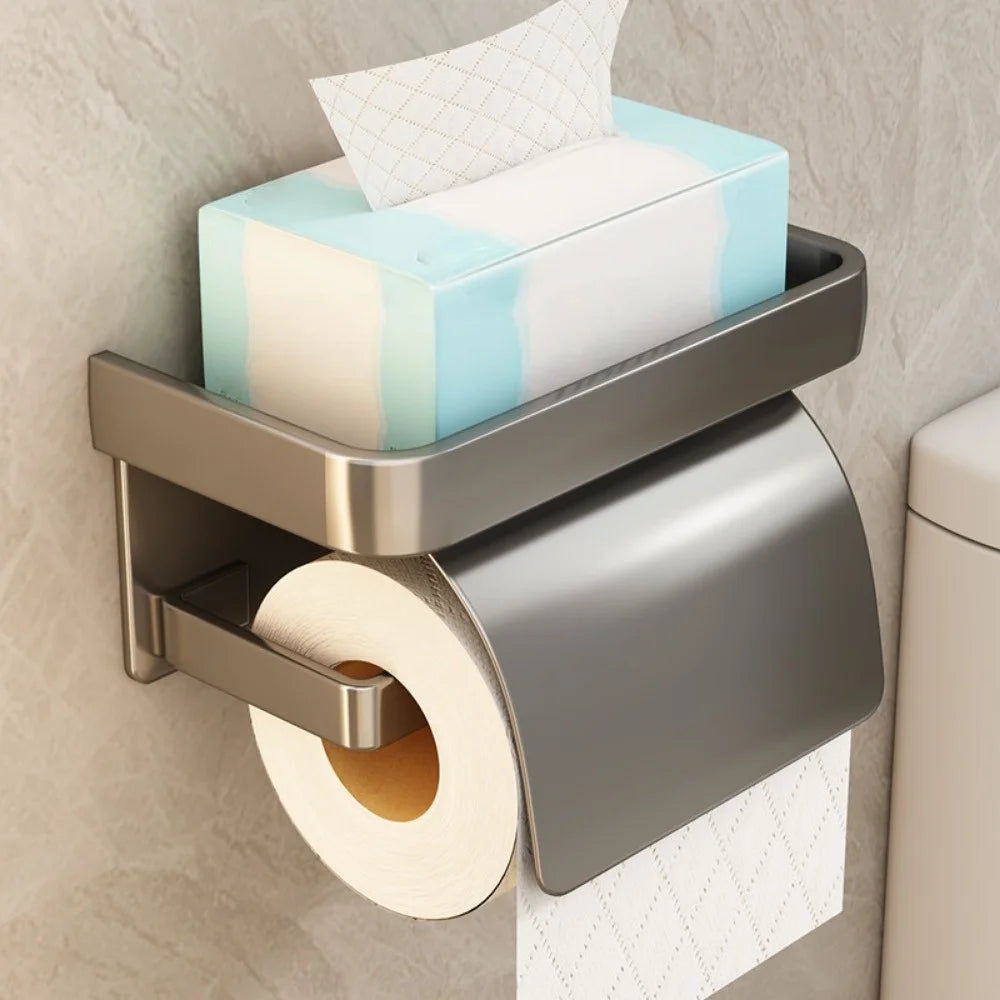 Self-Adhesive Toilet Paper Roll Holder Wall Mount or Adhesive Toilet Paper Holder with Shelf,Toilet Roll Holder, Tissue Holder