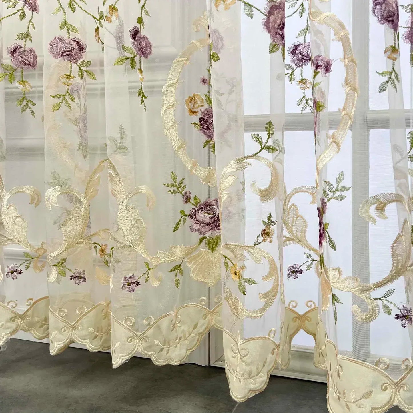1PC French Luxury Velvet Tulle Curtains For Bedroom Flower Embroidered Tulles for Living Room Window Villa