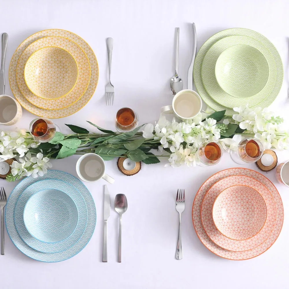 Vancasso Natsuki 16 Pieces Porcelain Multi-Colour Japanese-style Dinnerware Set with 4PCS Dinner Plate Dessert Plate Bowl Mug