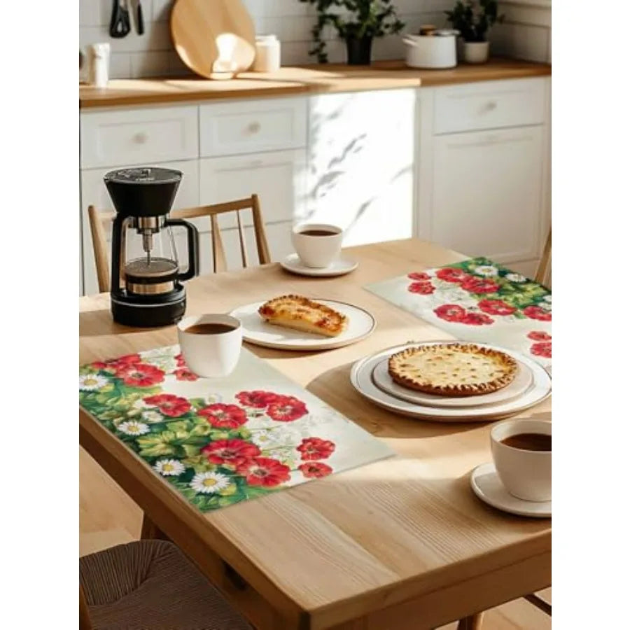 Table Placemats Set of 4 Summer Botanical Blossom Floral Wipeable Place Mats for Dining Tables Country Wild Flowers Washable Ta