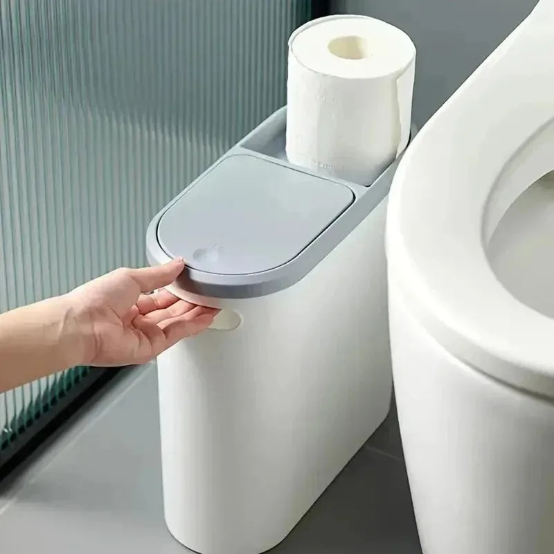 Press Type Trash Can With Lid Narrow Design Large Capacity Household Waste Bin For Bathroom Kitchen Bedroom Storage Container