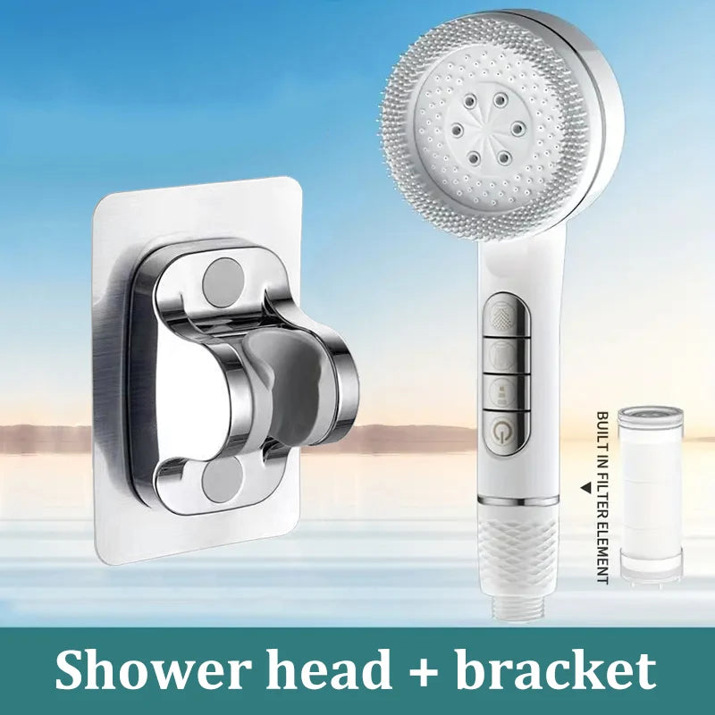 Four-speed Adjustment Shower Booster Shower Head Bathroom Household Water Heater Bath Handheld Shower Head Bracket Set