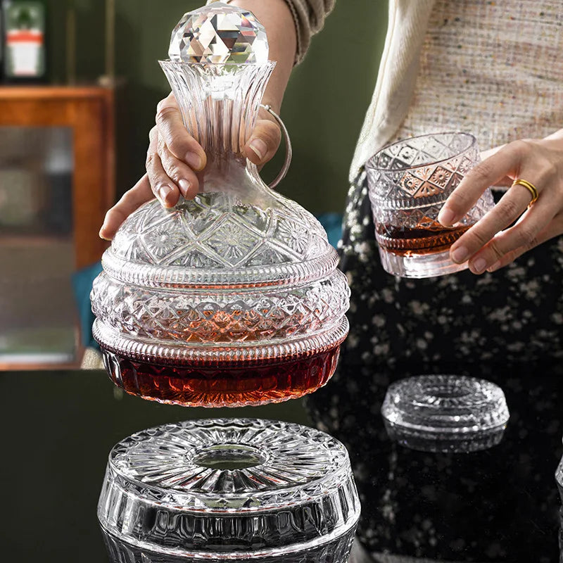 DEOUNY European Star Diamond Rotating Wine Decanter with Advanced Creative Home Beer Glass and Whiskey Glass Set