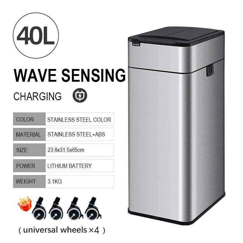 Smart Trash Can 20 30 40 50 60 Liters Wastebasket Large Kitchen Garbage Cube Home Automatic Stainless Steel Garbage Bin Dustbin