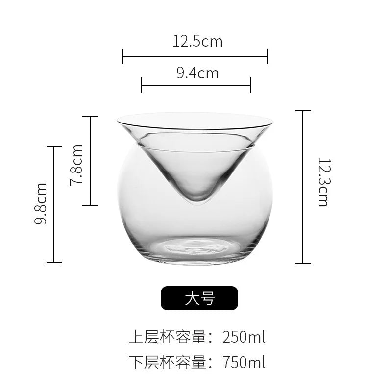 Stemless Martini Cocktail Glasses with Chiller Serving Dish with Ice Holder Glass Caviar Server Set Liquor Cocktail Chiller