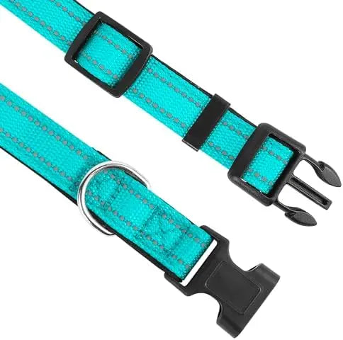Reflective Dog Collar for Medium Dogs – Adjustable Soft Collar with Buckle & Teal Color