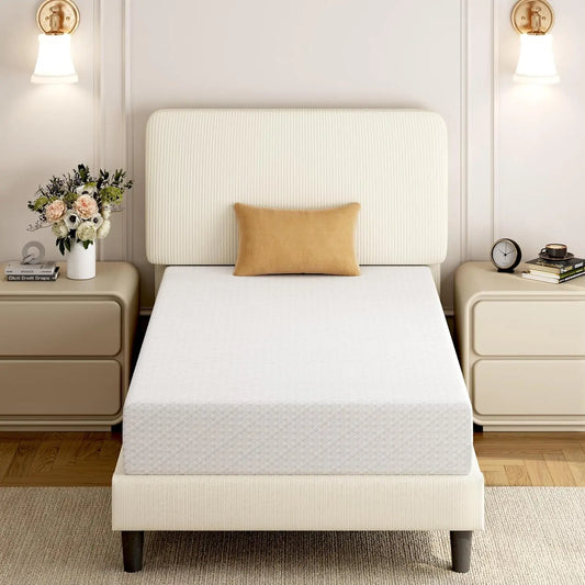 8 Inch Twin Mattress 3 Foam Layer Cooling Gel Memory Foam Mattresses Green Tea for Fresher Sleep Medium Firm CertiPUR-US Certifi