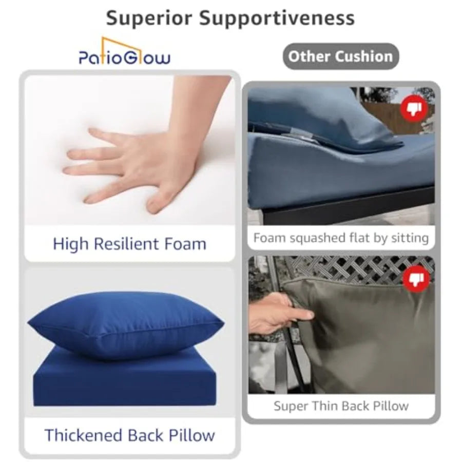 Outdoor Seat Cushion Set 4, Waterproof and Fade Resistant Patio Furniture Cushions with Removable Cover and Ties, Thick Deep Seat
