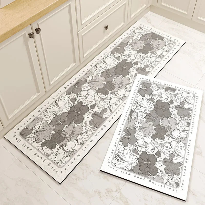 Kitchen Pvc Floor Mat Leather Waterproof Non-slip Carpet Oil-proof Foot Mats Pink Flower Pattern Home Decoration Rug Vinyl Rugs