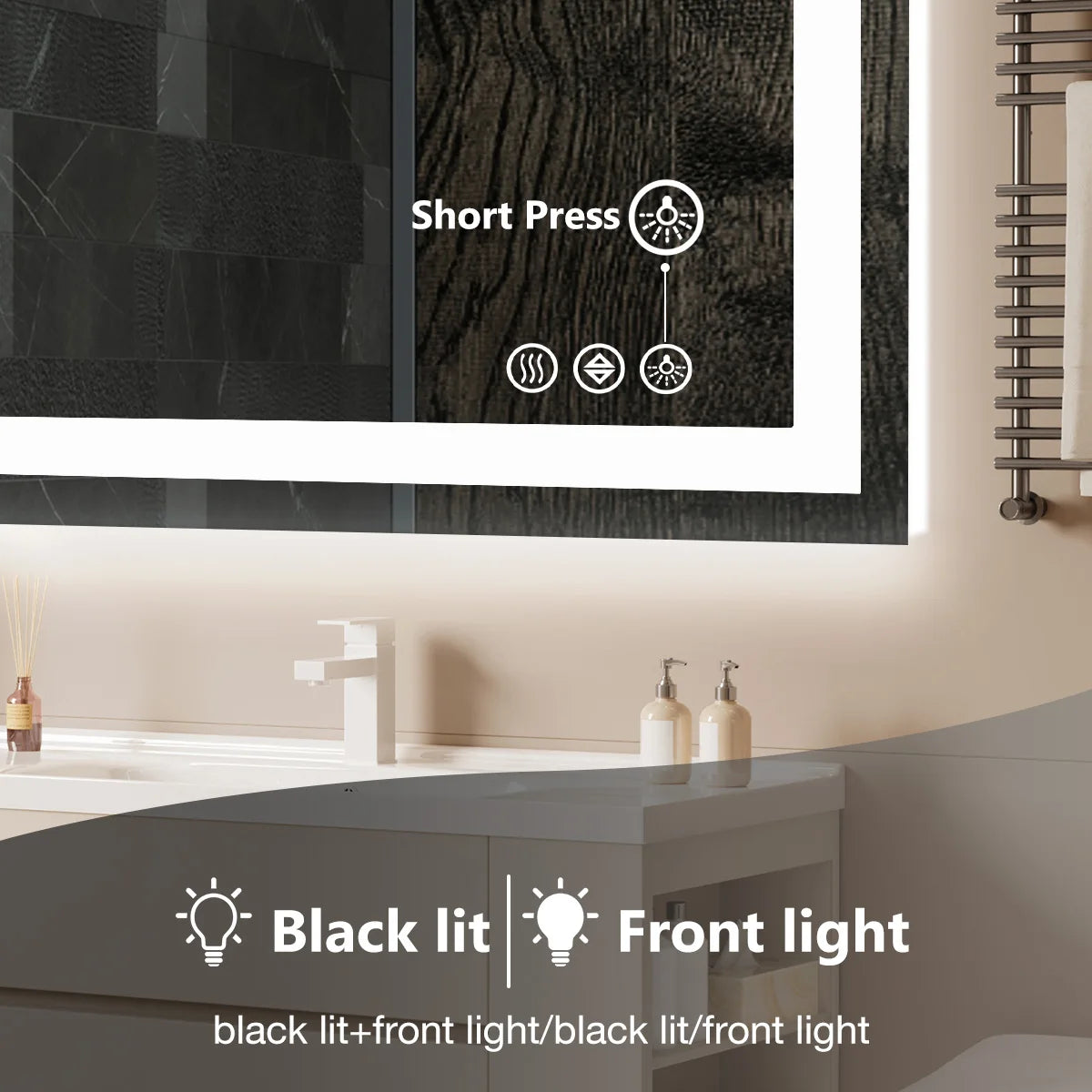 JHK 36"x 24"LED Bathroom Vanity Mirror for Wall Memory Function Tempered Glass with Front Light and Backlit For Living Room