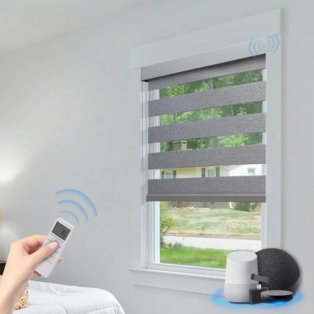 Customized Hot Selling Square Style Automatic Remote Voice Control Connect Wifi Google Zebra Blinds For Window