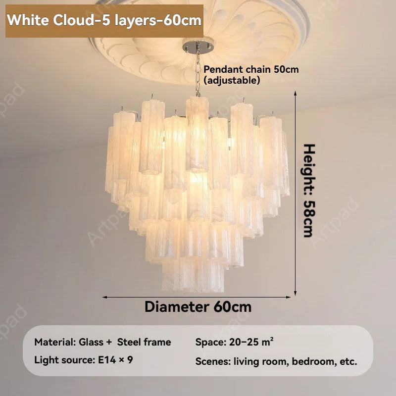 Round Murano Glass Chandelier Crystal Tube LED Ceiling Light for Living Room Dining Room Bedroom Luxury Modern Home Decor Lamp
