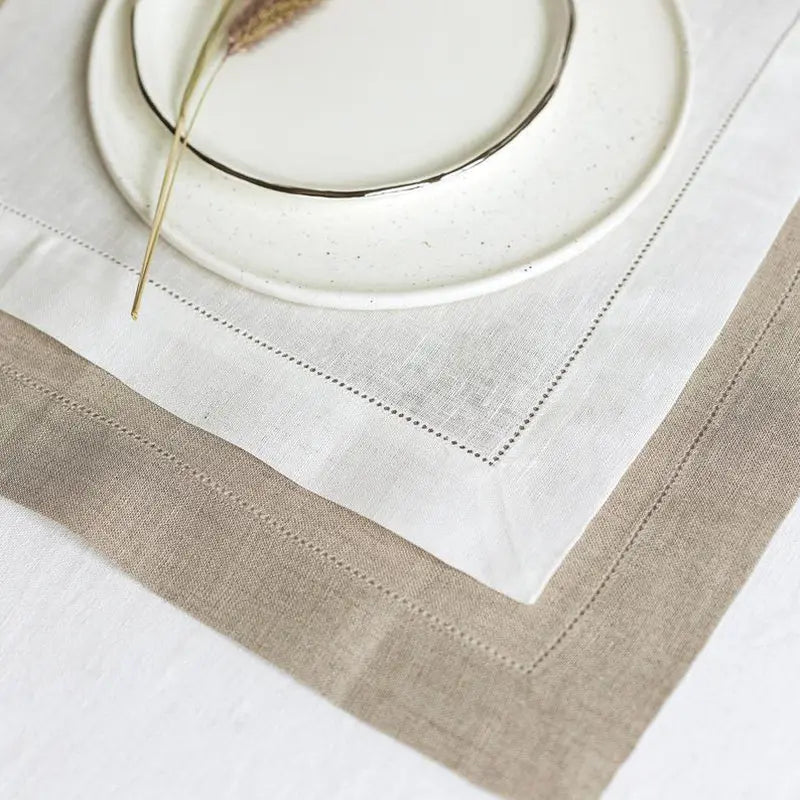 12 Pieces Hemstitched Linen Napkins Nature Color Dinner Napkins Washable Flax Cloth Place Mat