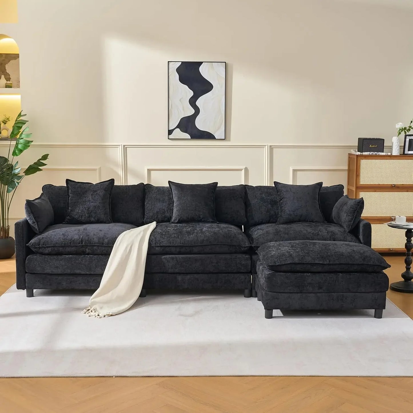 108" Cloud Sectional Couches for Living Room,Convertible L-Shape Couch with Ottoman,3 Seater Modular Sectional Sofa, Customized