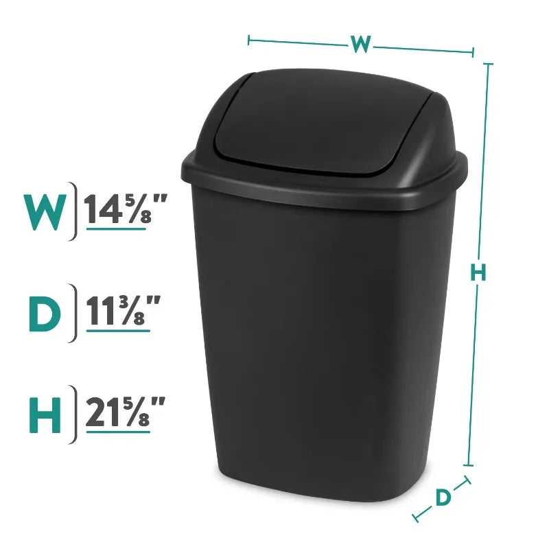 Kitchen Trash Can, 7.5 Gallon Plastic Garbage Bin with Swing Top Lid, Black