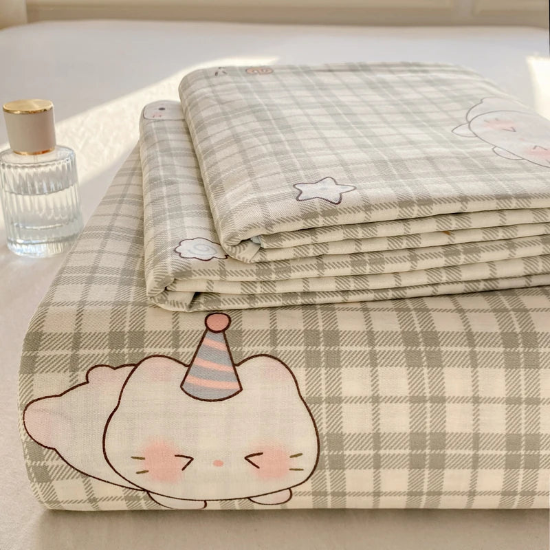 All Season Comfort 100% Cotton Flat Sheet , Soft Breathable Cute Cartoon Print Top Sheet, Wrinkle Resistant Fade Resistant