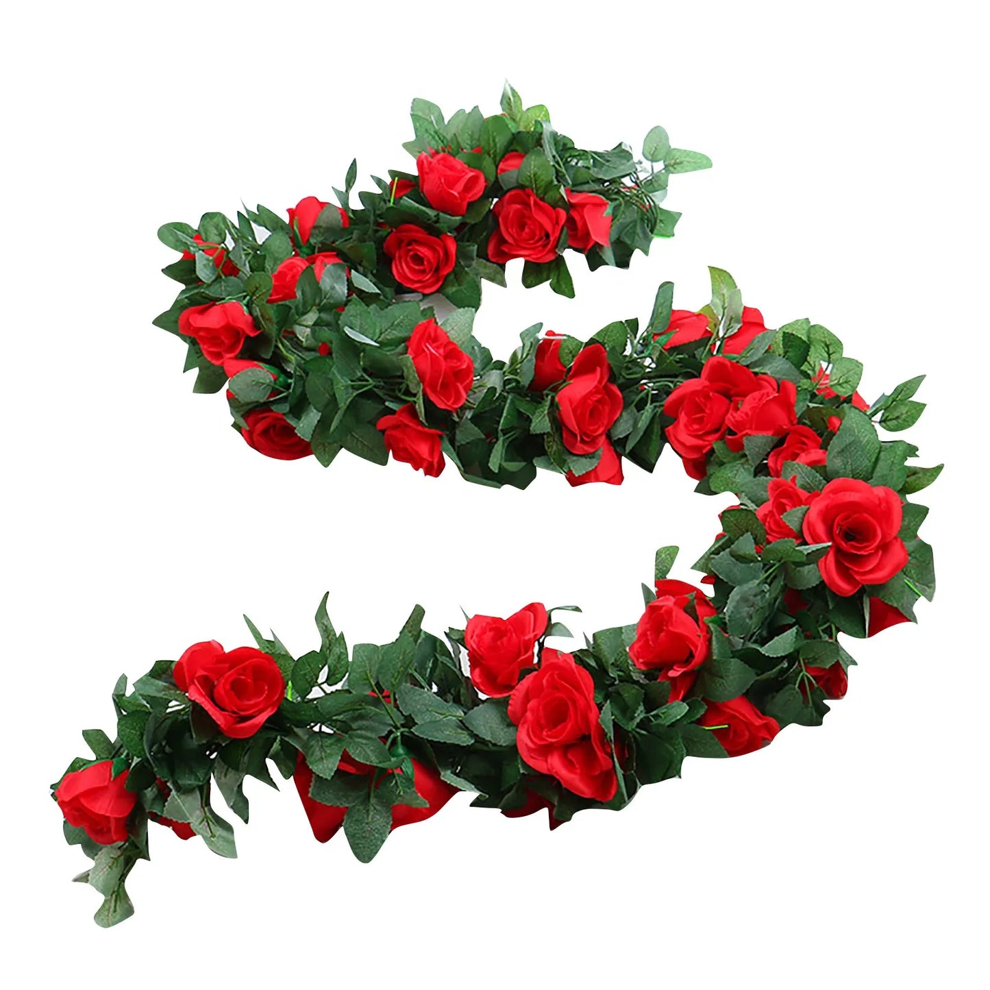 Artificial Rose Vine Realistic Faux Flowers Decorative Garland Lifelike Red Roses Plastic Vine  Indoor Outdoor Wall Decor