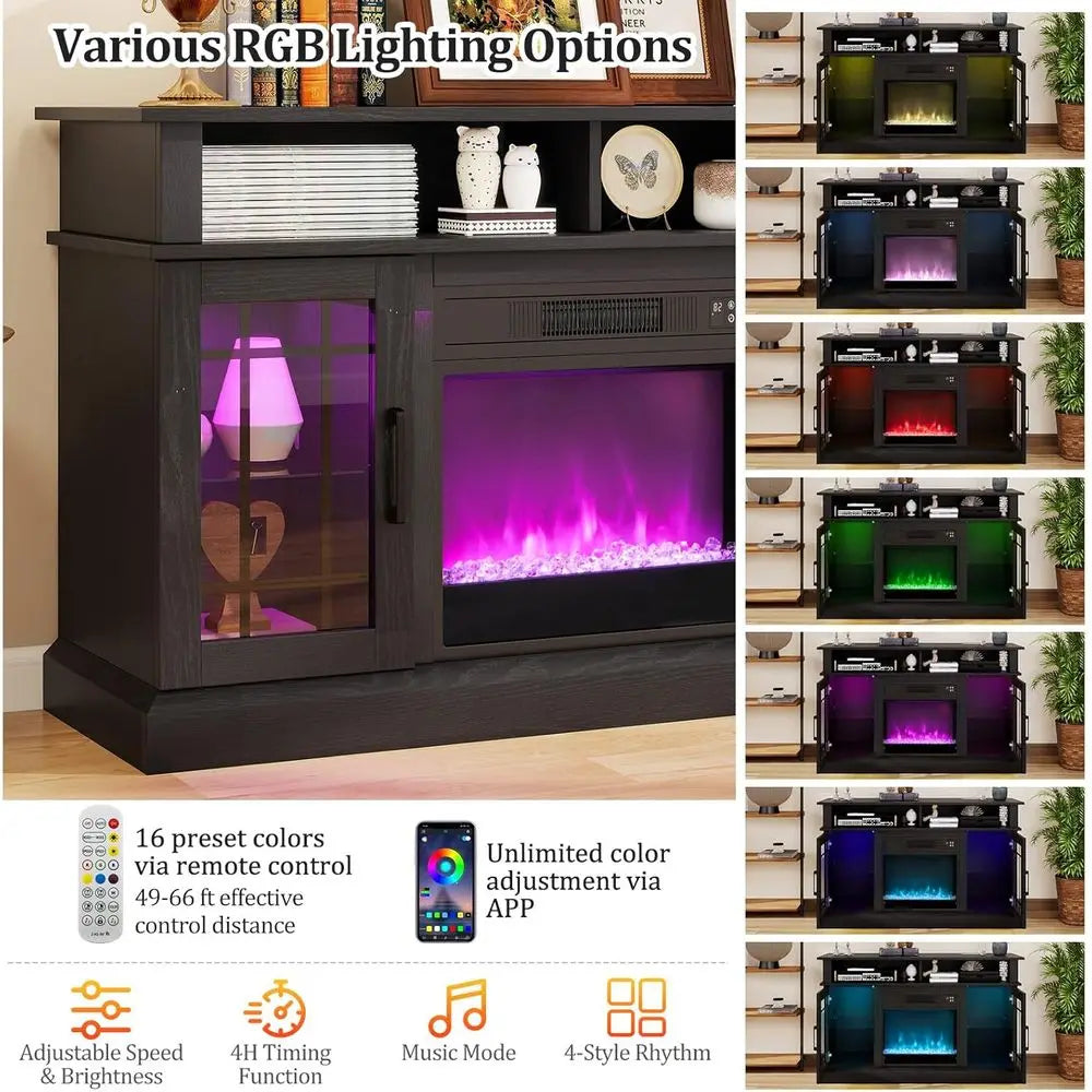 48" TV Stand with 19" Electric Fireplace for TVs Up to 40 inch, Media Entertainment Center with 16-Color LED Lights, TV Console