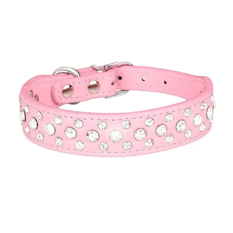 Bling Rhinestone Pet Collar Soft PU Leather Dog Collar Adjustable Neck Strap Pet Supplies for Small Medium Dogs Cats
