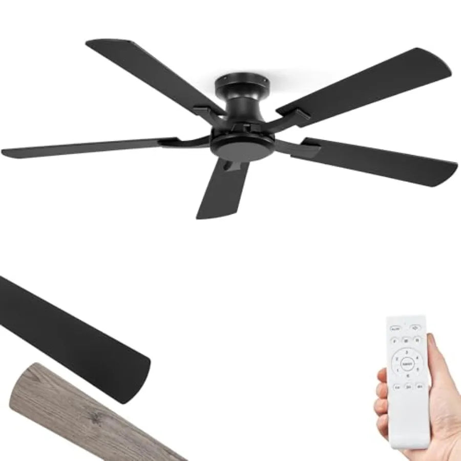 Ceiling Fan No Light, Flush Mount Low Profile, Modern Ceiling Fan Without Light, Remote Control and Quiet DC Motor, for doorand