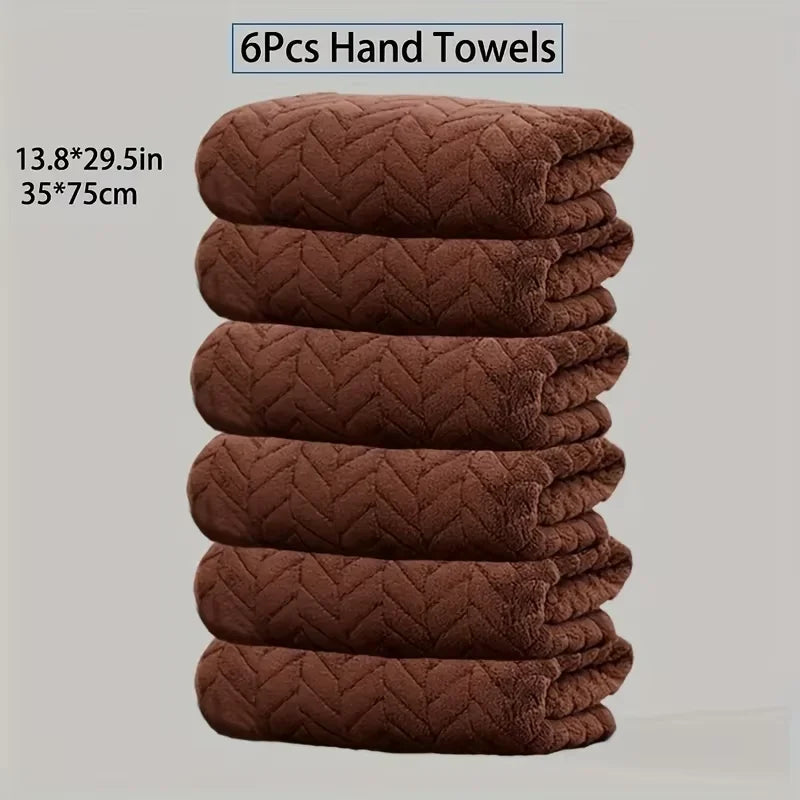 6Pcs Thick Coral Velvet Towel Set, Soft Quick Absorbent Hand Towel, Portable Sports Beach Towel, Ideal for Home Bathroom Gym Use