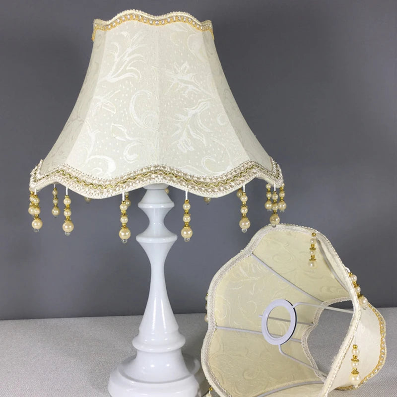 Retro Fringe Beads Lamp Cover E27 Cloth Pearl Tassel Table Lamp Shade Bedroom Wall European Style