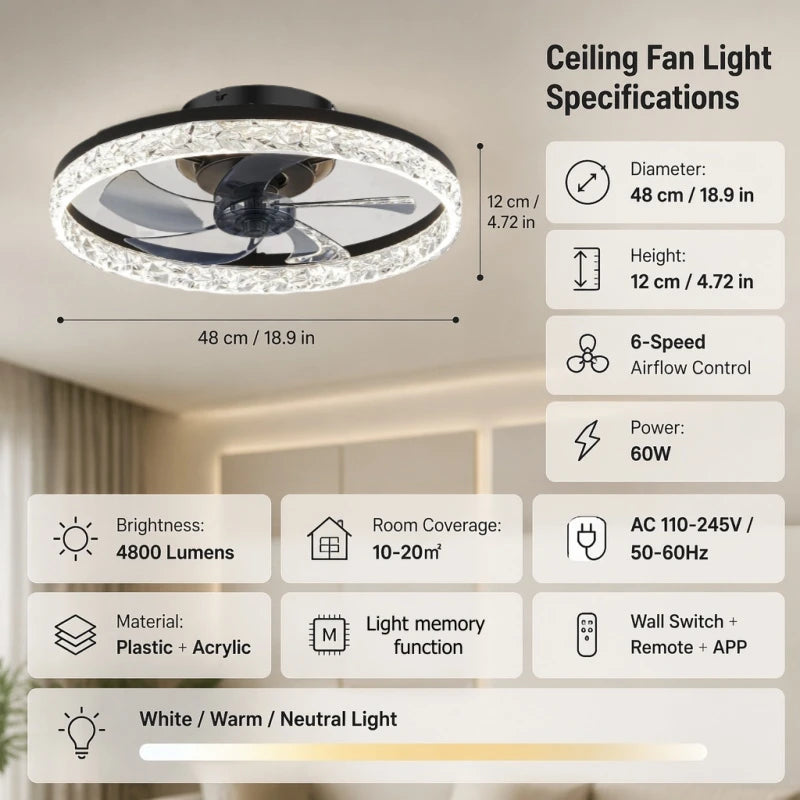 Modern Ceiling Fan With Light Remote Control Dimmable 6 Speeds DC Motor Low Noise LED Ceiling Fans Lamp For Living Room Bedroom