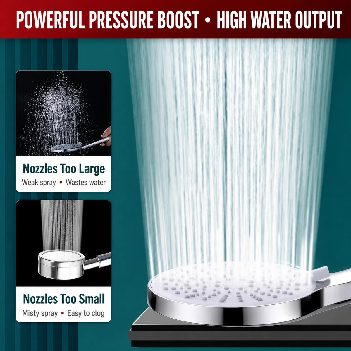 Universal High Pressure Shower Head Handheld Water Saving Booster Showerhead with Silicone Nozzles for Bathroom Accessories
