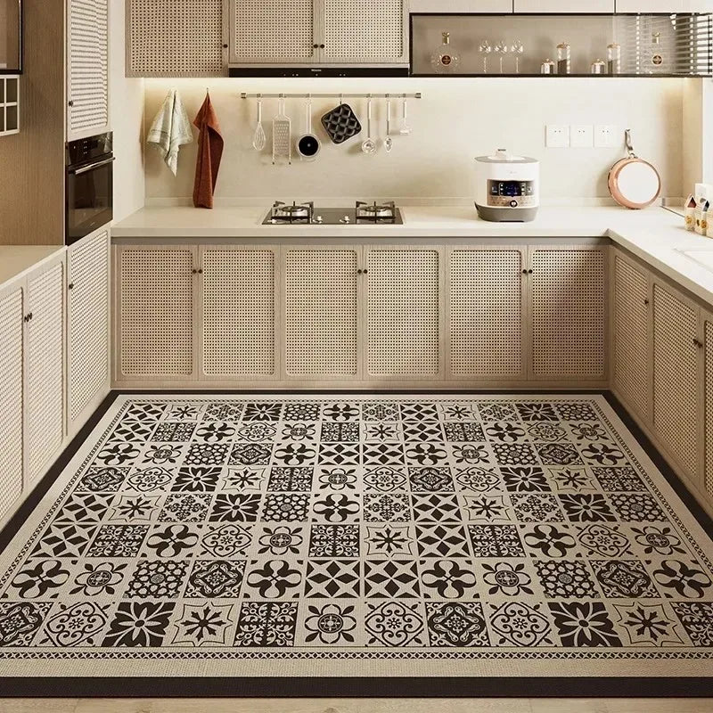 Carpet for Kitchen Pvc Floor Mat Large Size Waterproof Non-slip Carpets Leather Anti-oil Foot Mats Retro Home Decoration Rug