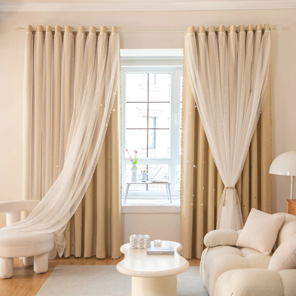 1pc Modern Double Layer Sheer Curtains - Sun Filtering Window Drapes for Living Room & Bedroom