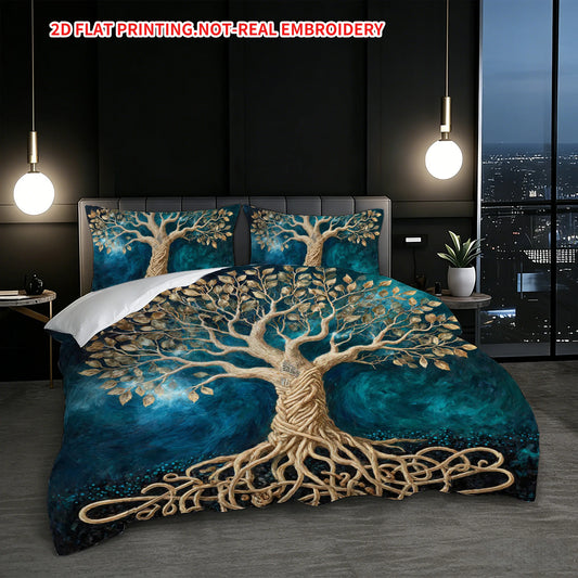 Pillowcase quilt cover three-piece set, tree of life printing, mysterious artistic conception, skin-friendly and breathable