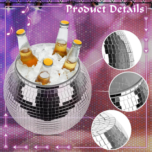 Disco Ball Ice Bucket Plastic Large Capacity Party Drink Bucket for Beer Cocktail Wine Silver