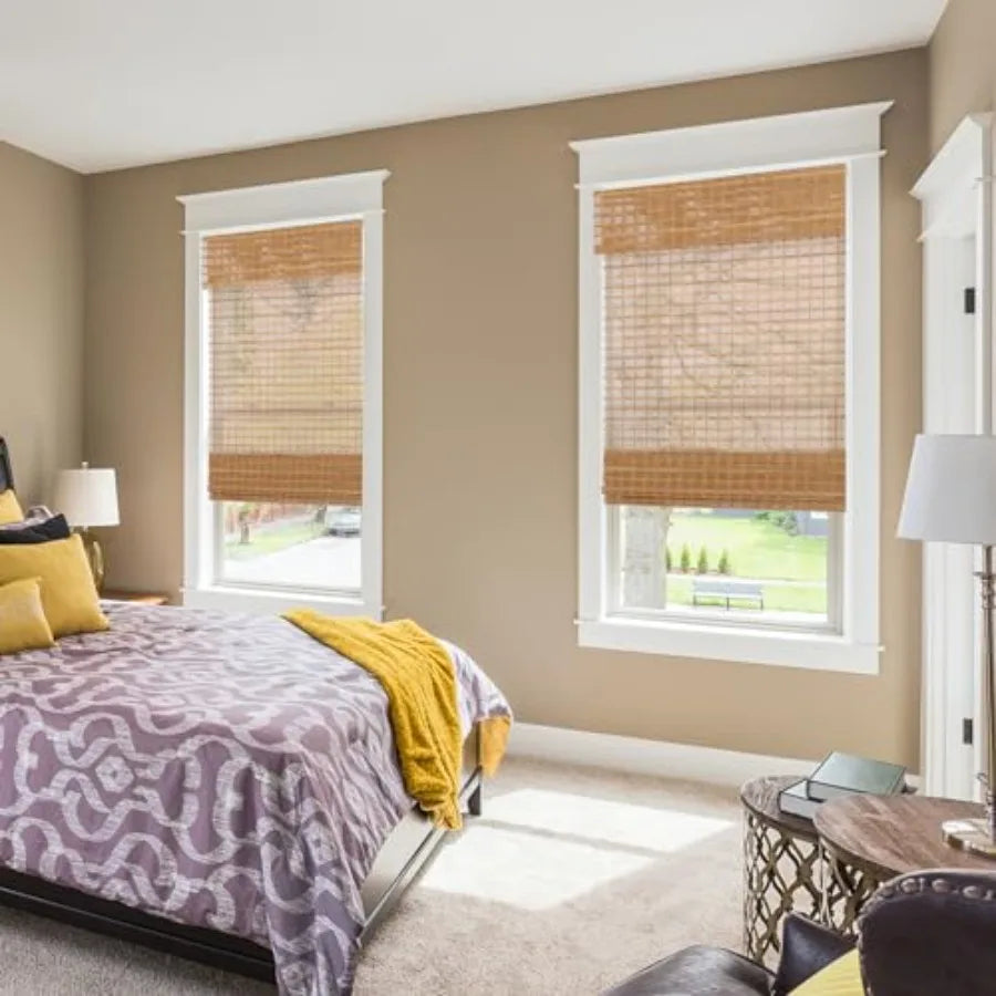 Coe Wood Window Blinds Bamboo Sheer Light in Woven Roman Shades Wood 22.5" W X 48" H