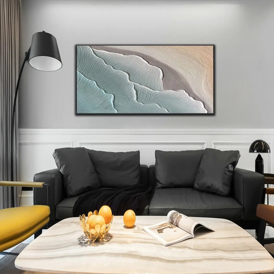 Large Sea Canvas Oil Painting Handmade Blue Sea Landscape Abstract White Wave Painting Textured Sea Painting Living Room Decor