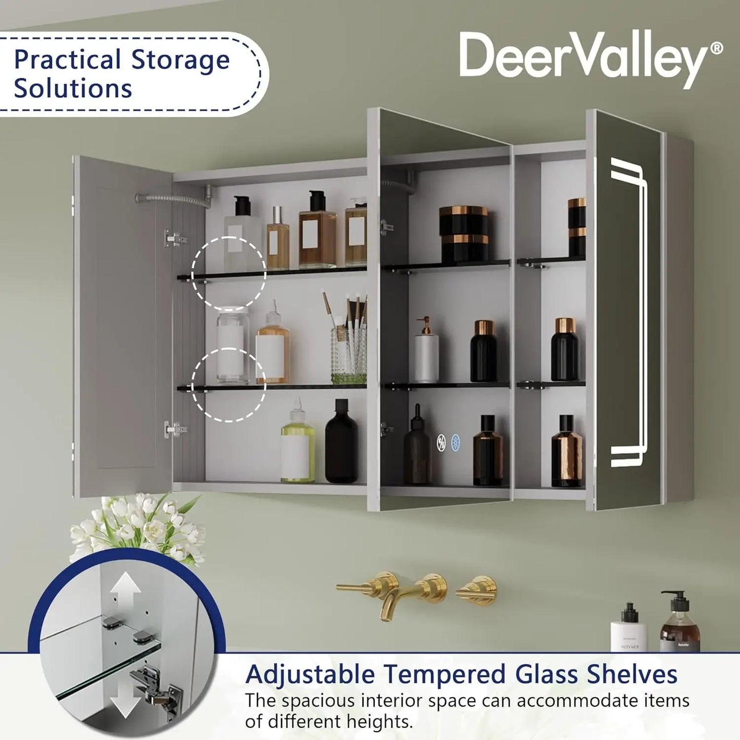 Medicine Cabinets for Bathroom with Mirror, 39.97"x 23.62" Wall Mounted LED Medicine Cabinet Organizer, Customized