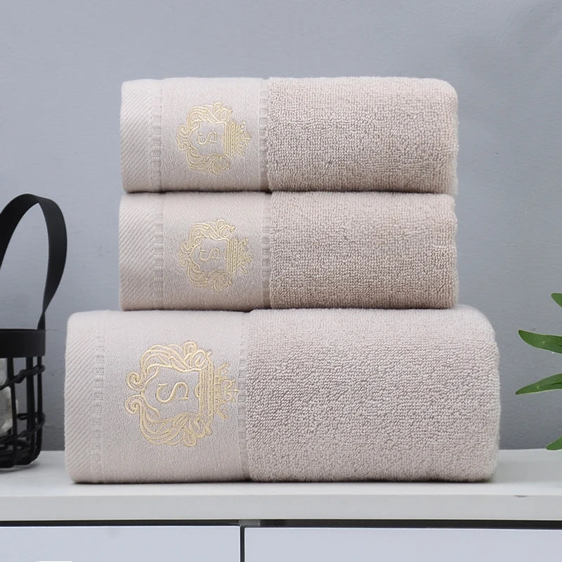 3pcs Embroidered White Cotton Towel Set Bath Towels Face Hand Washcloth Home Daily Use Personalized Gift Bathroom Towels Cover