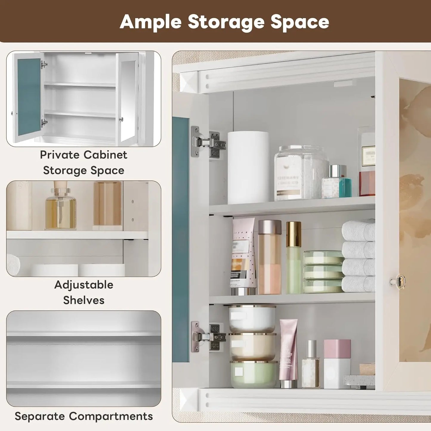 Bathroom Medicine Cabinet with Mirror Door & Adjustable Shelves, 36" x 28" Wall Mounted Bathroom Storage Cabinet, Customized