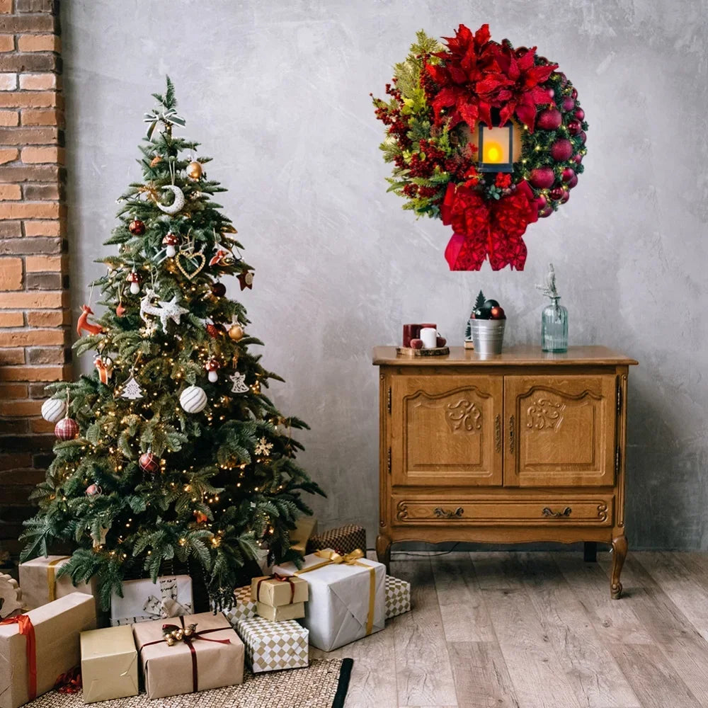 Hot sale Red Christmas Wreath Jesus Sacred Wreath Home Door Hanging Artificial Garland Christmas Home Decoration Party Supplies