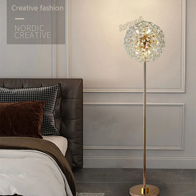 Nordic Floor Lamp LED Crystal Desk Lamp Living Room Bedroom Salon Indoor Lighting Sunshine Art Deco Luminous Stand Light