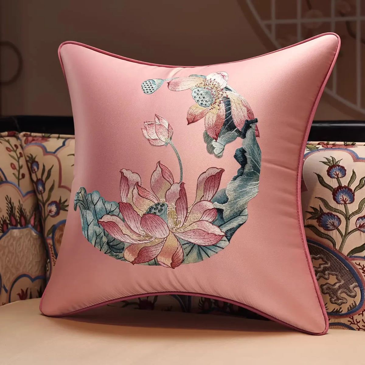 New Chinese Style Embroidered Bird Cushion Cover Living Room Sofa Waist Pillow Luxurious Classical Bed Head Silk Pillowcase