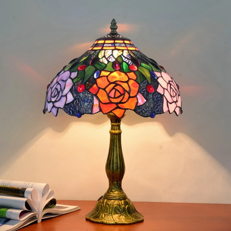 30CM American Tulip Table Lamp Tiffany Style Stained Glass Welding Art Gift Living Room Feeding Night Light Rustic 110V 220V