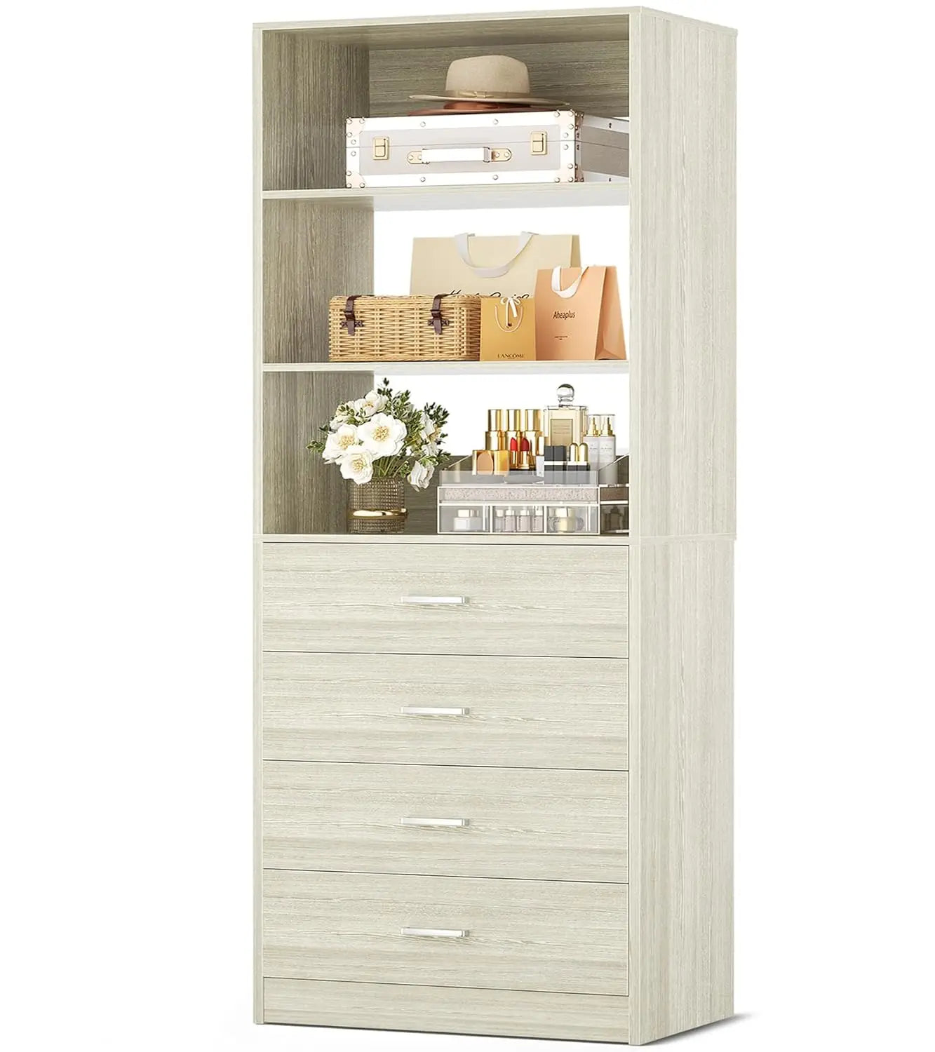 21.3" Wood Closet Organizer System with 4 Drawers Modular Walk-in Wardrobe Storage Unit Small Tall Cabinet, Customized